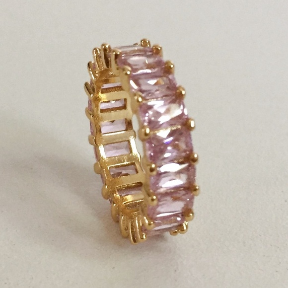 Cubic Zirconia Gold Ring Band Pink Gold 6 - Picture 3 of 5